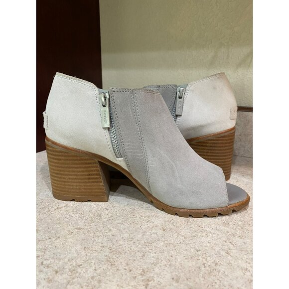 Sorel Nadia II Womens Peep Toe Suede Booties Sz 8 Gray Wedge Heel Slip-On With Z - Picture 5 of 8